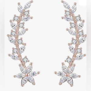 ⭐️Ear Crawler Earrings 14k Gold Plated 925 Sterling Silver Flower Ear Cuff